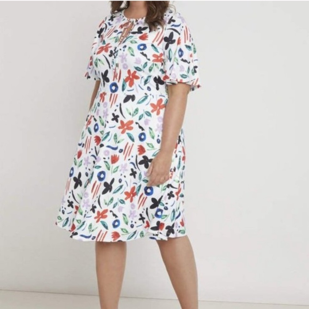 Eloquii White Floral Tie Neck Dress Size 20